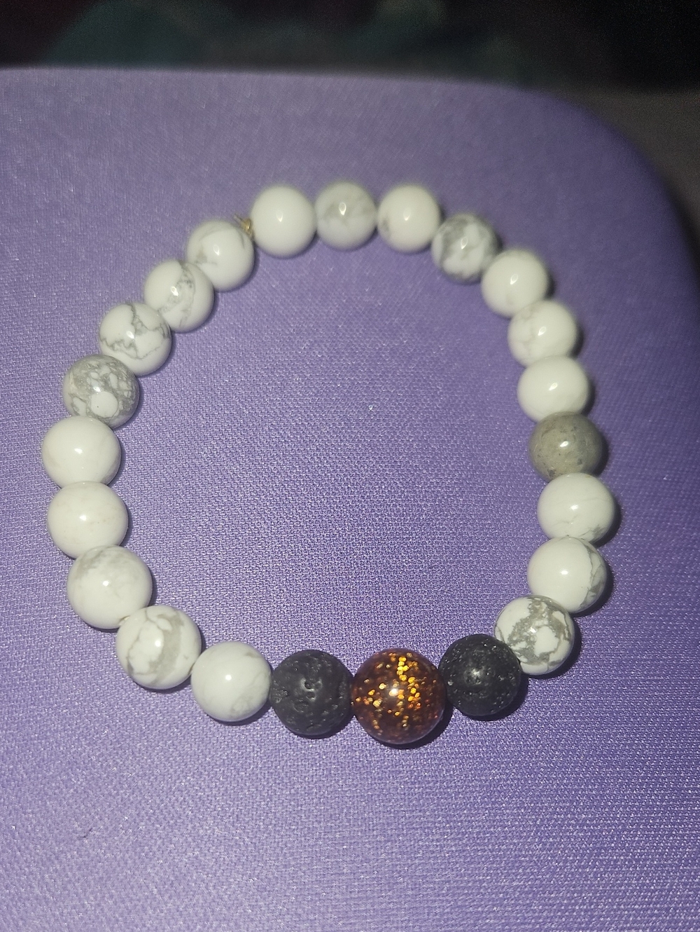 Howlite, Goldstone And Lava Stone Bracelet